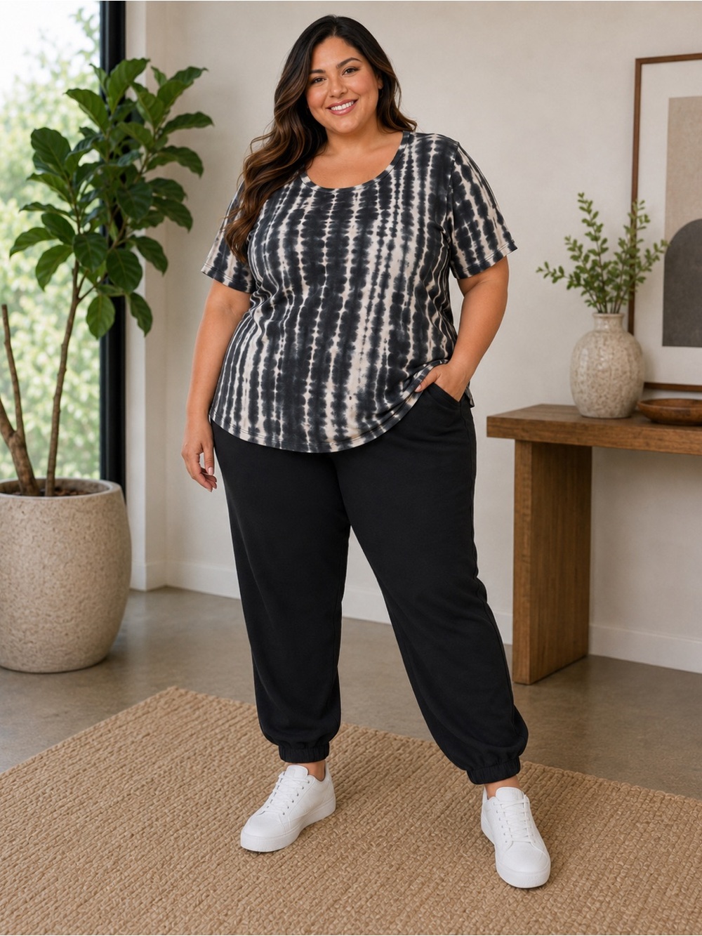 Anybody Regular Cozy Knit Printed Tee & Jogger Set 2X NEW A723280